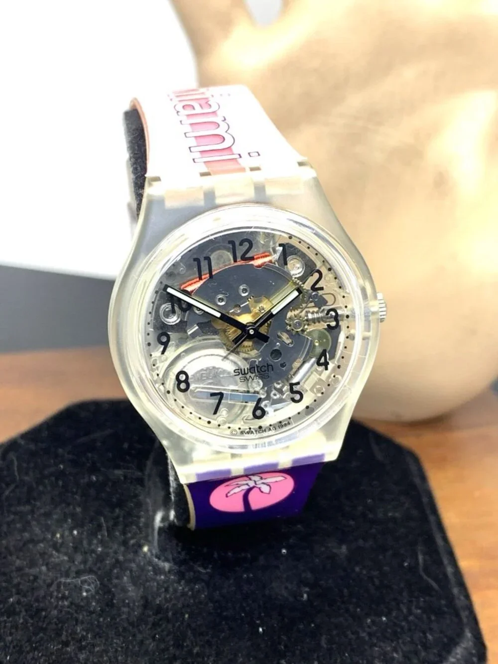 Swatch Unisex Watch GK209C Miami Swiss Quartz Pink Blue Rubber Vintage 1994 34mm